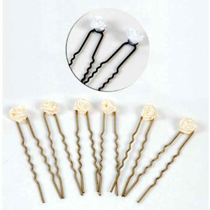 Haarnadel Rosendekor Rose weiß/ Nadel gold