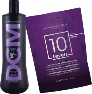 DCM 10 Levels - Violettes Blondierpulver mit DiaPlex + DCM Oxidations-Emulsion - Oxydant / Entwickler - 1x 500 g + 1x 1000 ml