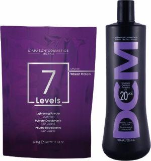 DCM 7 Levels - Blaues Blondierpulver + DCM Oxidations-Emulsion - Oxydant / Entwickler - 1x 500 g + 1x 1000 ml