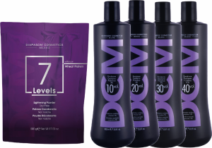 DCM 7 Levels - Blaues Blondierpulver + DCM Oxidations-Emulsion - Oxydant / Entwickler - 1x 500 g + 1x 1000 ml