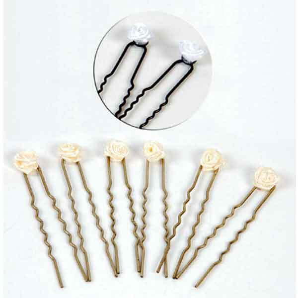 Haarnadel Rosendekor Rose weiß/ Nadel gold