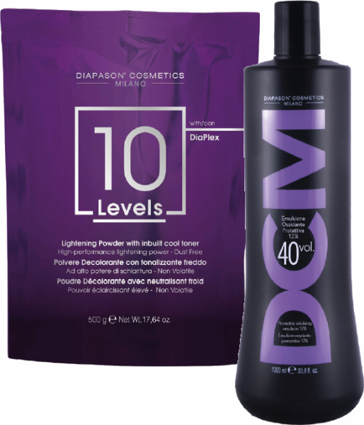 DCM 10 Levels - Violettes Blondierpulver mit DiaPlex + DCM Oxidations-Emulsion - Oxydant / Entwickler - 1x 500 g + 1x 1000 ml