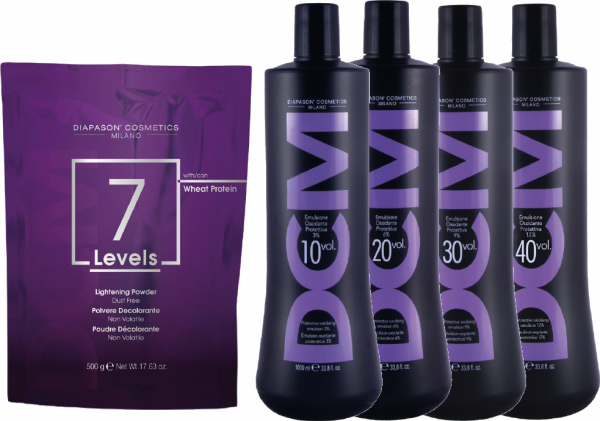DCM 7 Levels - Blaues Blondierpulver + DCM Oxidations-Emulsion - Oxydant / Entwickler - 1x 500 g + 1x 1000 ml