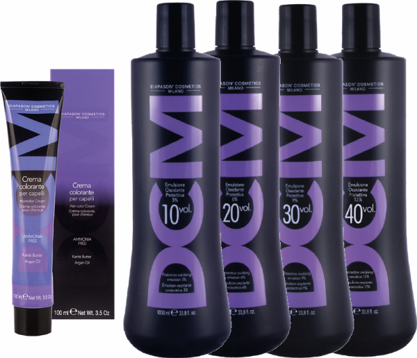 DCM Crema colorante - Haarfarbe ohne Ammoniak + DCM Oxidations-Emulsion - Oxydant / Entwickler - 3x 100 ml + 1x 1000 ml
