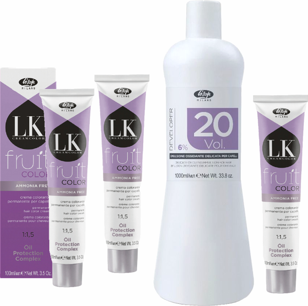 Lisap LK Fruit Color - Haarfarbe ohne Ammoniak auf Fruchtölbasis + Lisap Developer - Oxydant / Entwickler - 3x 100 ml + 1x 1000 ml