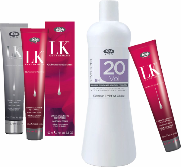 Lisap LK OPC Cremehaarfarbe mit Anti-Aging-Komplex + Lisap Developer - Oxydant / Entwickler - 3x 100 ml + 1x 1000 ml