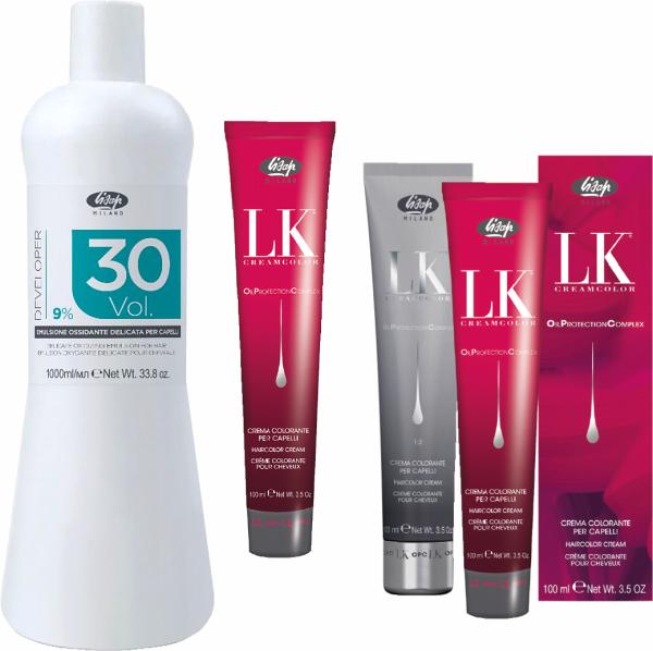 Lisap LK OPC Cremehaarfarbe mit Anti-Aging-Komplex + Lisap Developer - Oxydant / Entwickler - 3x 100 ml + 1x 1000 ml