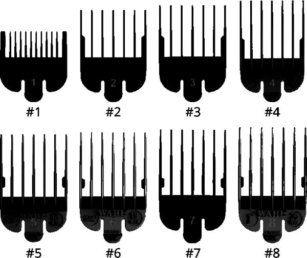 Wahl 8 Attachment Combs Set - 8-Pack Clipper Cutting Guides - #1-8 (3, 6, 10, 13, 16, 19, 22, 25 mm)